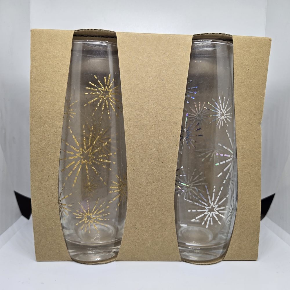 Elegant Gold and Silver Starburst Stemless Flutes